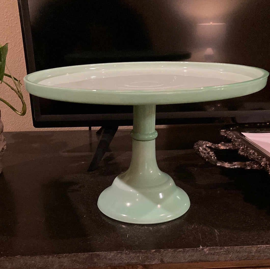 CR green glass cake stand