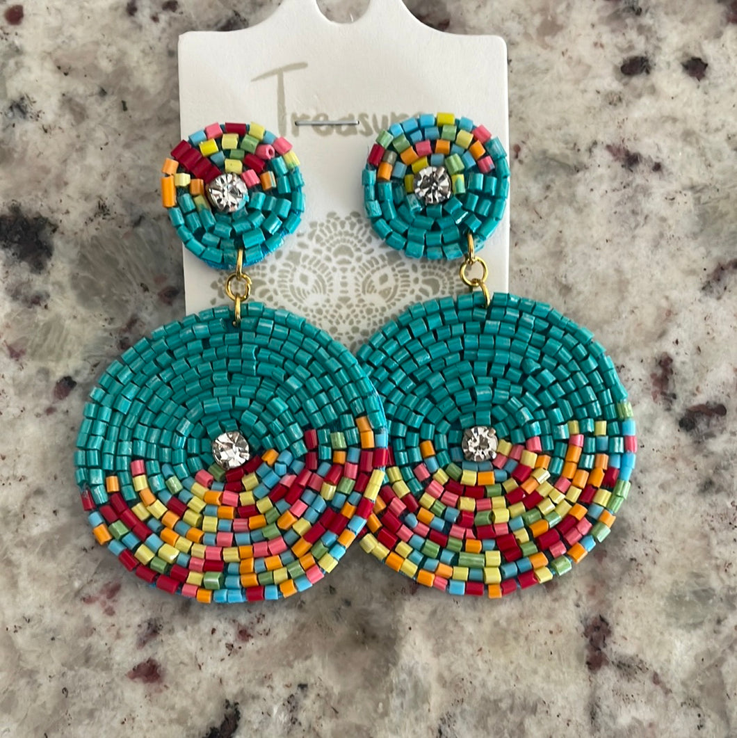 065 INDBD POST REDORYELTEALWTPK CIRCLE Earring